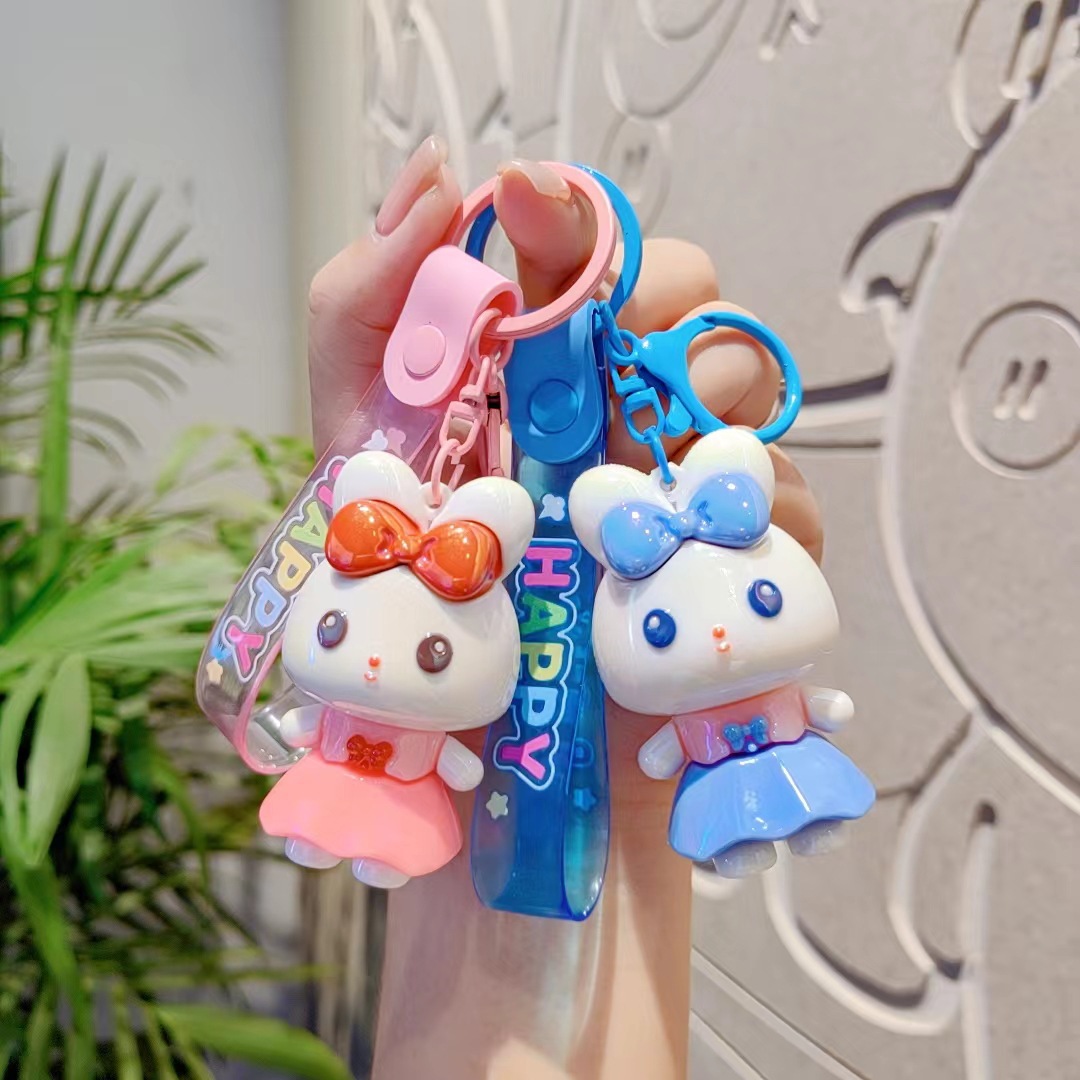 Caricatura creativa adorable pegamento suave galvanizado conejo muñeca llavero de automóvil mujer moda hermosa bolsa colgante regalo