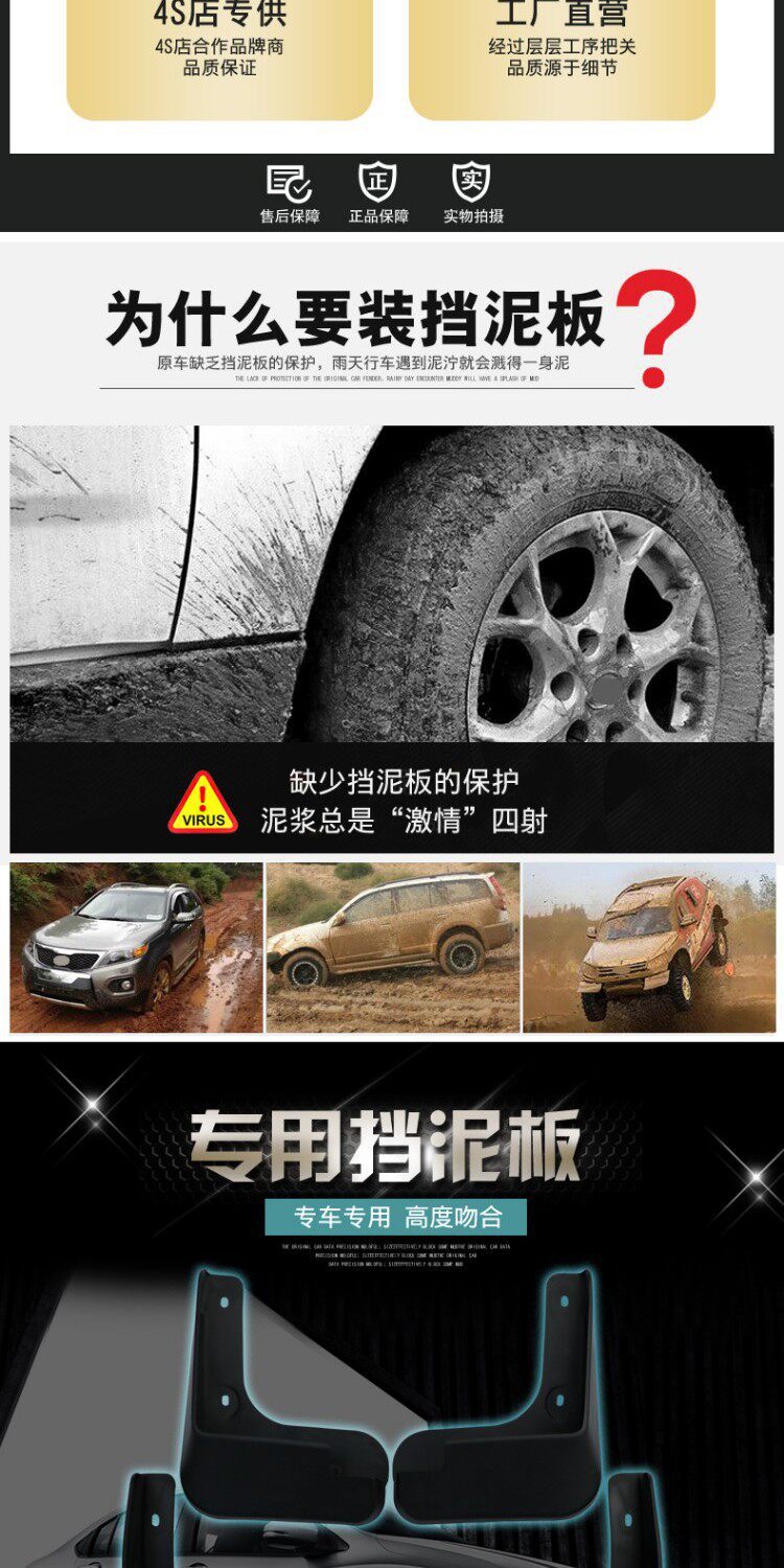 Specially Designed for Byd Song Dmi, Song Ev300, Song L, Song Max, Song Pro, Song Plus, Ybd Cars, Original Factory Mudguards