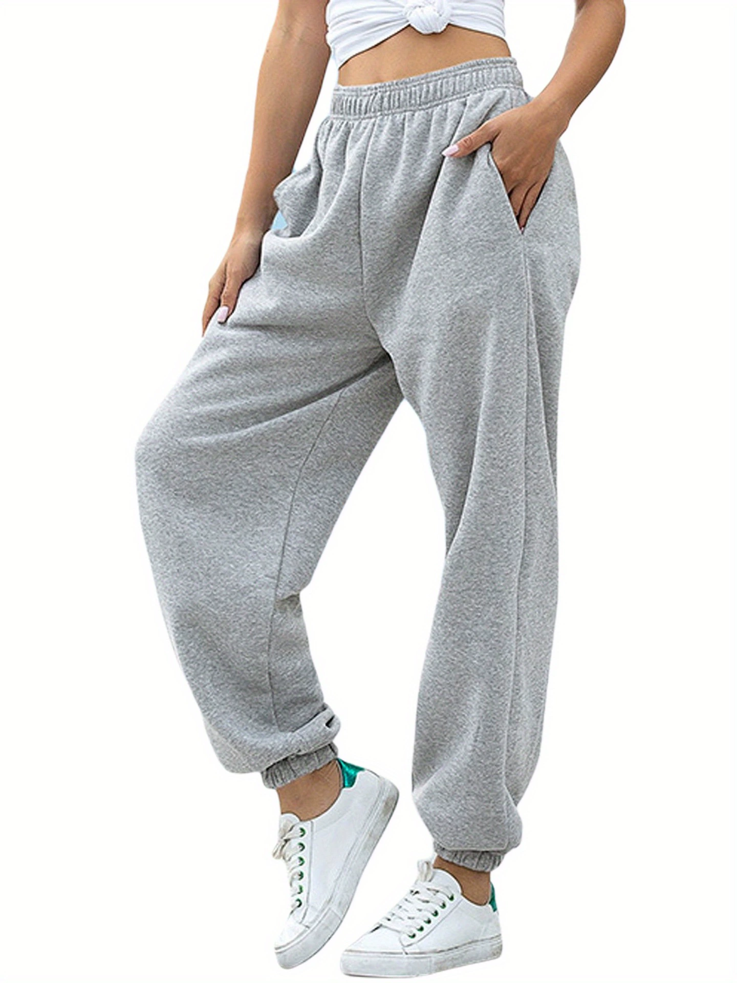 Женские плюшевые брюки для бега свободного кроя, мягкие серо-голубые кроссовки