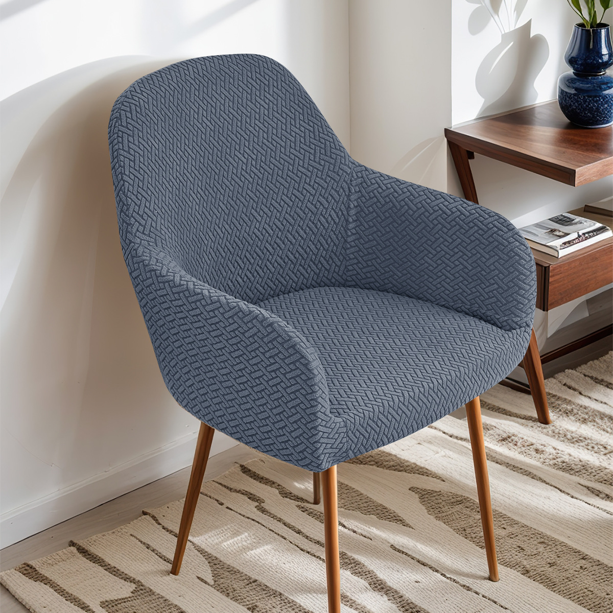 Nueva funda curva para silla con rayas transfronterizas, reposabrazos altos, funda elástica para silla de forma especial, funda para silla de comedor de hotel, emitida por TEMU