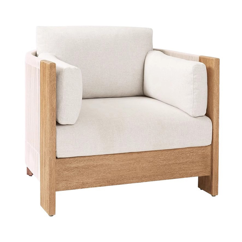 Sofá al aire libre de teca, patio, balcón, ocio, combinación de ratán de madera maciza, terraza de villa al aire libre, silla de ratán impermeable y de protección solar