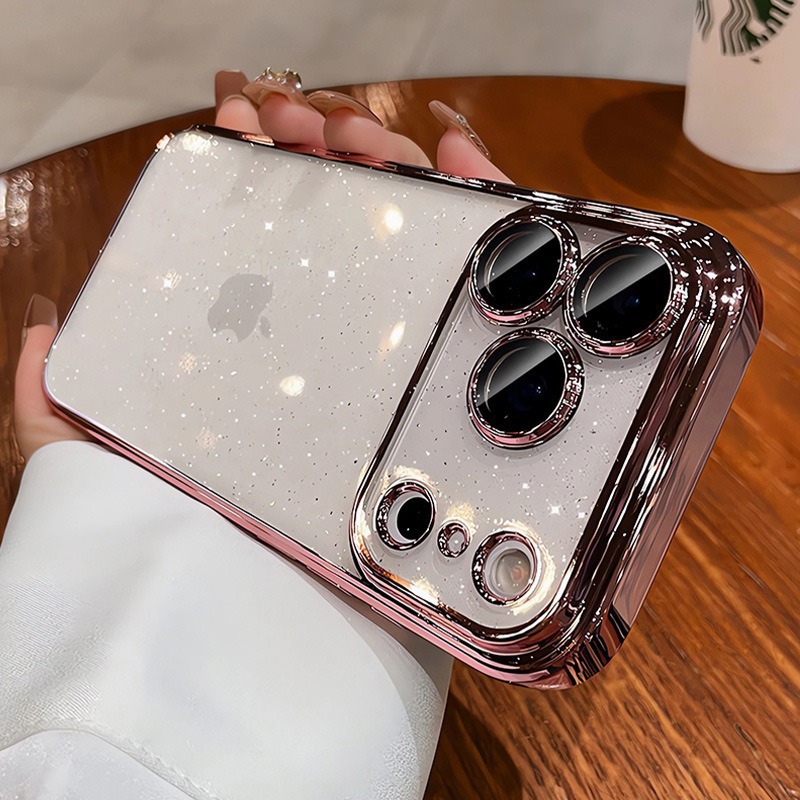 Funda para iPhone 17 Pro con purpurina estrellada galvanizada, compatible con Apple 16 con protector de lente, carcasa rígida de PC anticaídas