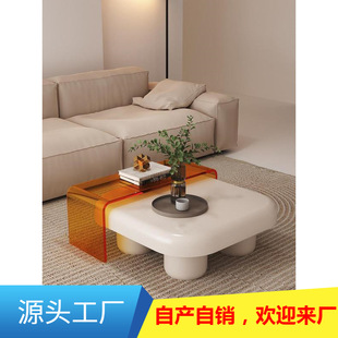 Xiaohongshu Yun Duo Coffee table Small apartment Japanese -style net red 侘 cream creamy bedroom living room square acrylic table