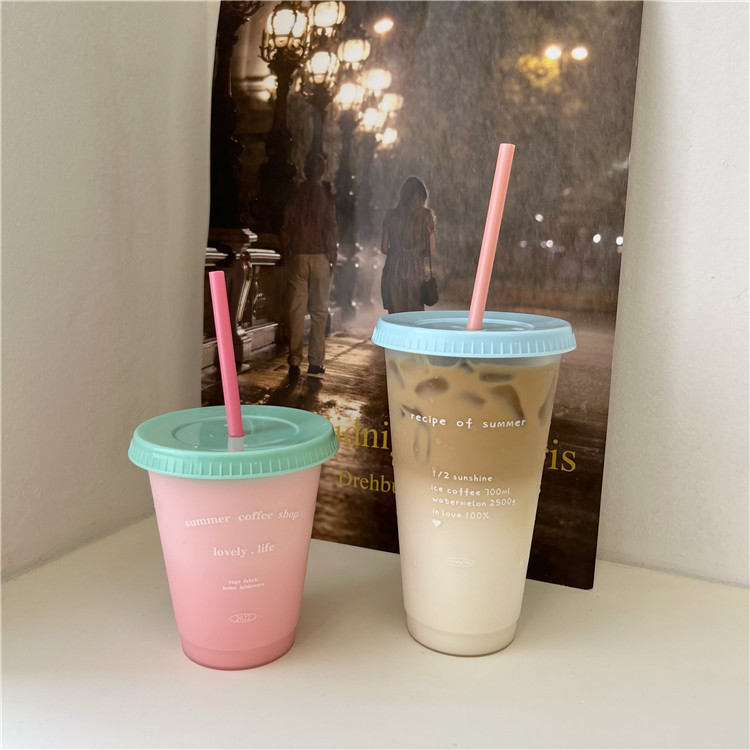 DIY Instagram-style pastel summer coffee cup with plastic straw cup, large capacity on-the-go cup, girl's heart water cup