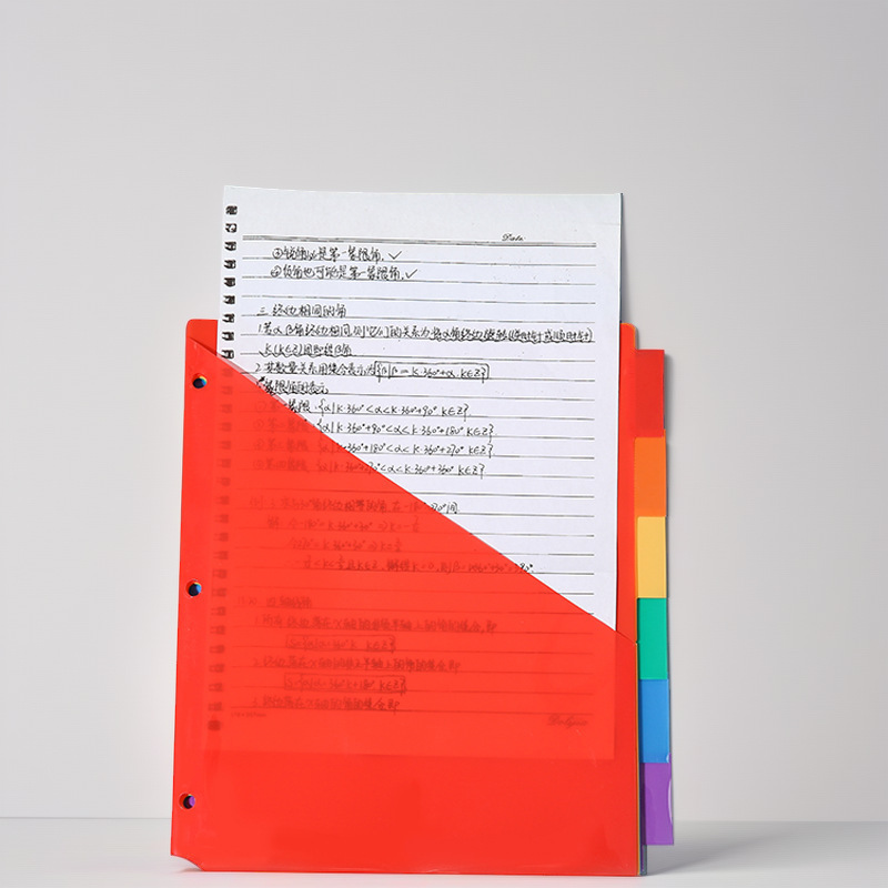 3 agujeros 6 páginas de índice de color de la página PP carpeta impermeable dentro de la página de la boca inclinada bolsa de inserción carpeta de color central