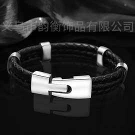 新款欧美时尚手环小众情侣简约编织复古仿皮不锈钢手链