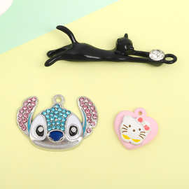 精美镶钻史迪仔合金吊坠可爱卡通小猫饰品配件diy耳坠钥匙扣挂饰