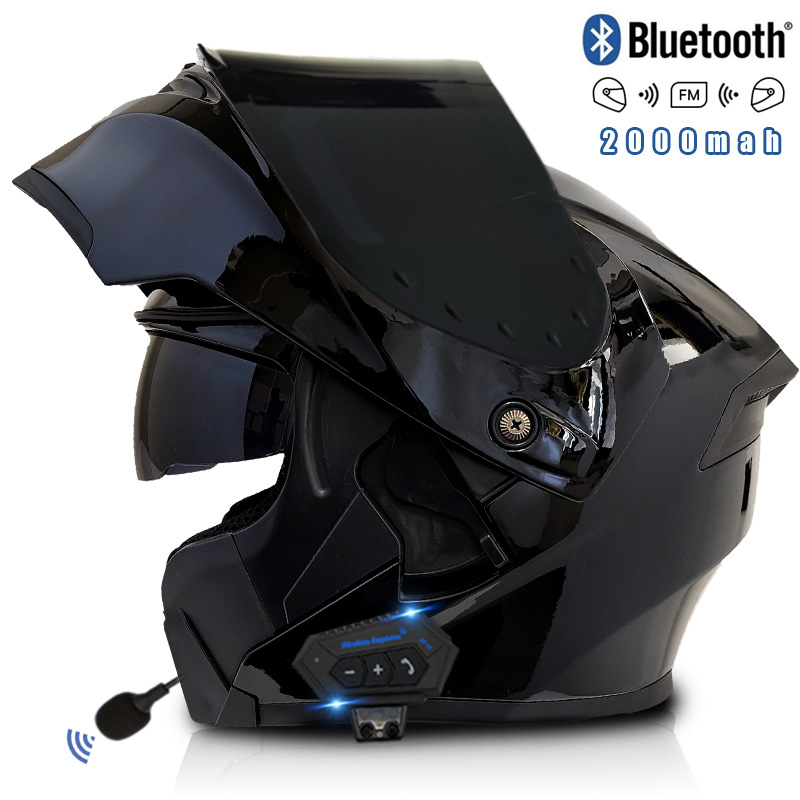 대형 배터리 2000mAh 블루투스 인터콤 전기 오토바이 헬멧 남성과 여성의 플러스 사이즈 전체 헬멧 더블 미러 공개