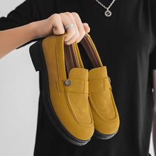 小皮鞋男小众厚底翻毛皮商务乐福鞋增高一脚蹬懒人通勤休闲豆豆鞋