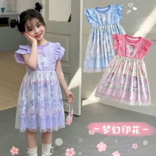 【梦幻独角兽】新款日系连衣裙短袖独角兽印花背心连衣裙女童裙子