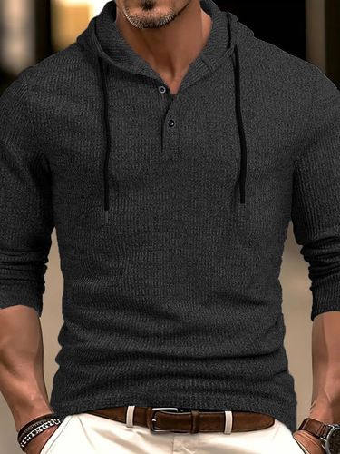 Men's Autumn/Winter Casual Sport Long Sleeve Hooded Sweatshirt with Drawstring