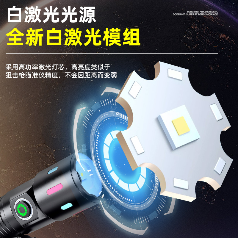 Transfronterizo nuevo láser blanco led linterna de luz alta zoom USB carga mini portátil carga linterna exterior image 2