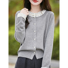 日系乐天ins外单撞色花边领针织开衫宽松外搭毛衣外套女跨境外贸