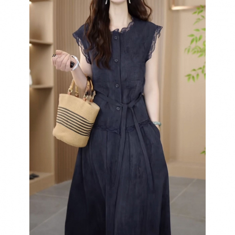 女性のためのフレンチツーピースアイスシルクシフォンドレスお腹カバー2025夏の新しいファッション大きいサイズ痩身スーツ|undefined