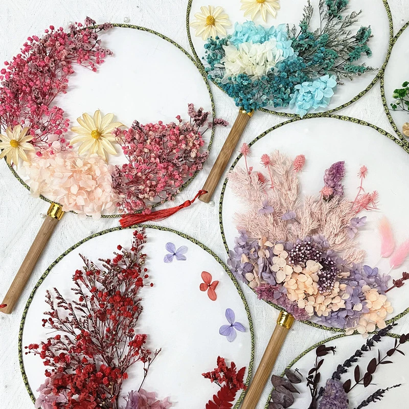 D Круглый Вентилятор сушеный цветок DIY ручной работы материал сумка Детский сад кольцо создать Рождественский вечный цветок круглый веер украшения