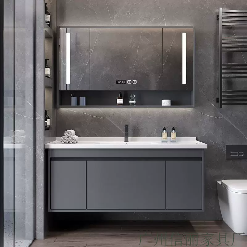 卫生间洗手台一体式简约实木浴室柜洗脸盆柜组合洗漱台卫浴洗脸盆