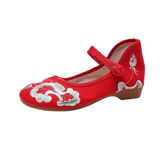 New Women's Embroidered Shoes Single Shoes Flower Cloth Shoes Women's Cheongsam Shoes Buckle White Red Black Shoes Collocation