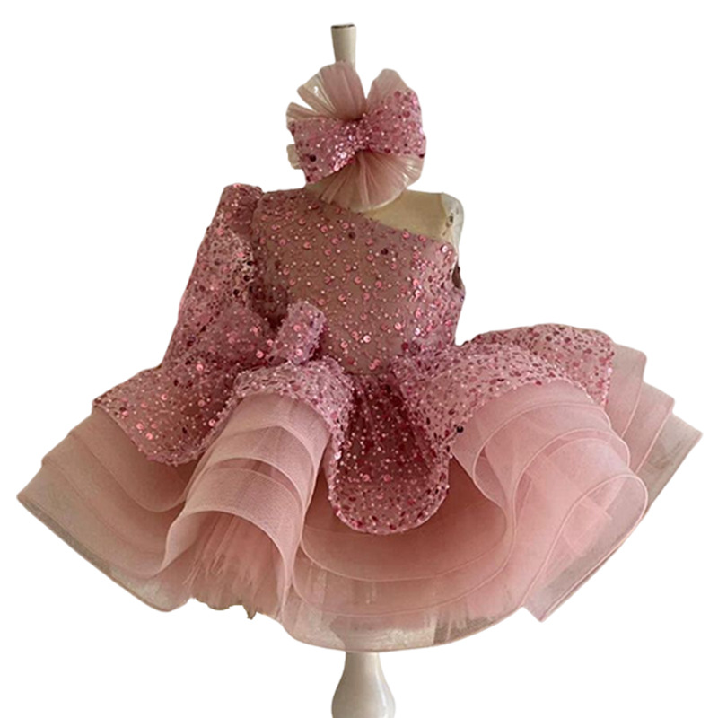 Pink Sequin Pageant Dress For Girls Tulle Puff Skirt Performance_voghion.com