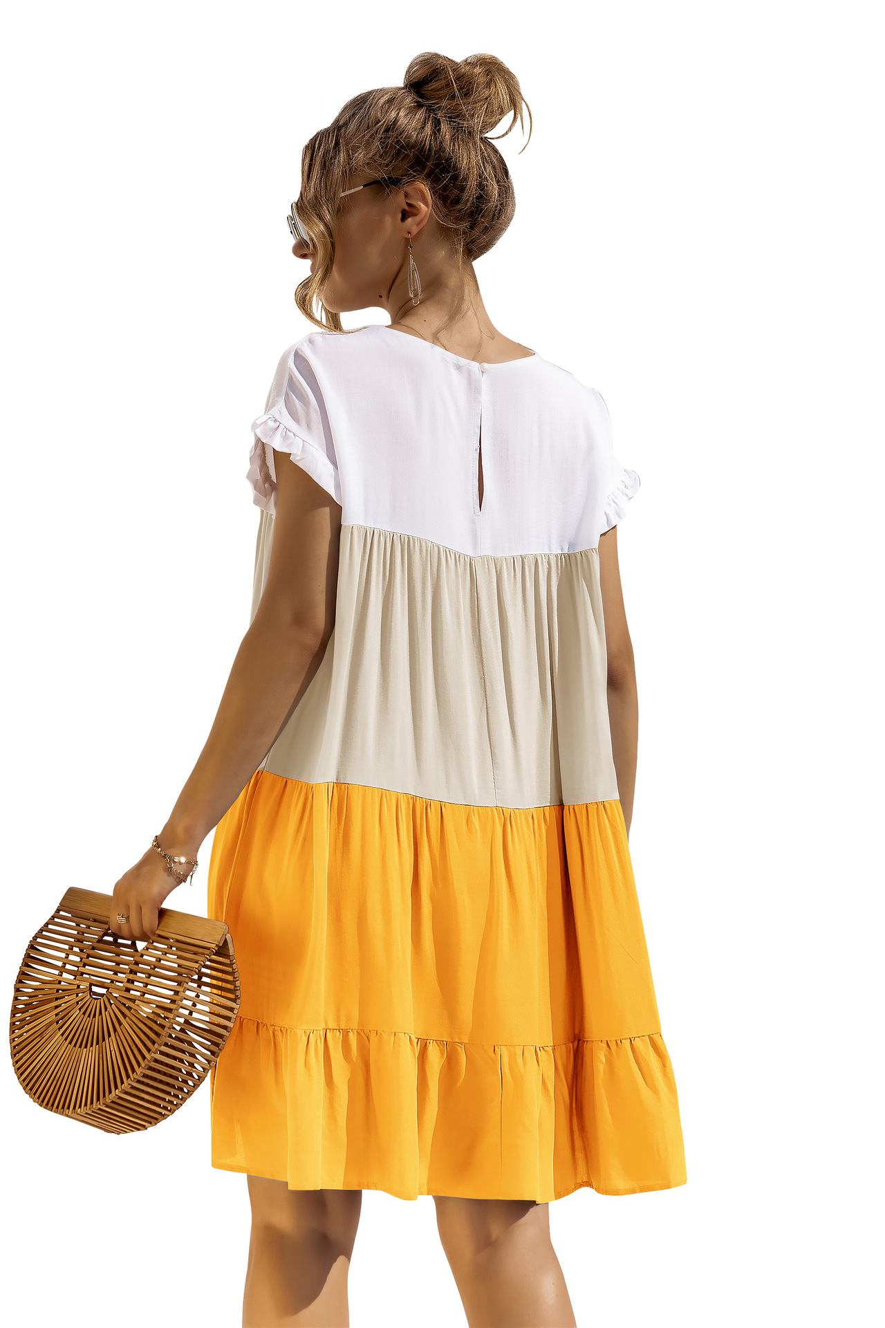 Women's Tiered Skirt Fashion Round Neck Patchwork Short Sleeve Color Block Above Knee Daily display picture 101