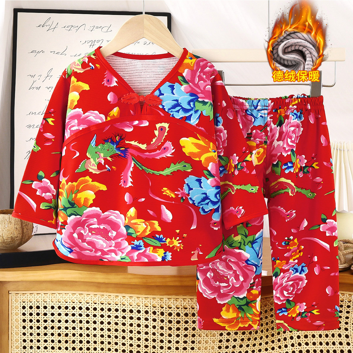 Warm set - red peony with toggle closure