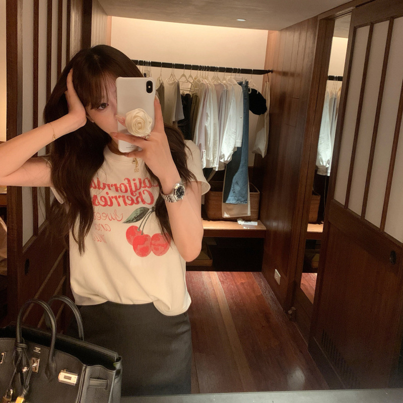 Spring Is Not Too Late: Retro Sweetheart Classic Anti-Wrinkle High Elasticity Vintage Watermark Print Short Sleeve T-Shirt for Women, New Product 2026