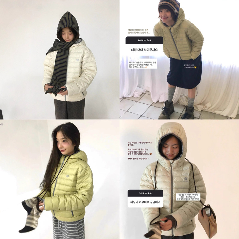 Korean Designer Ae* Printed Logo Quilted 90% Duck down Hooded down Jacket Korean Style Warm Coat for Women