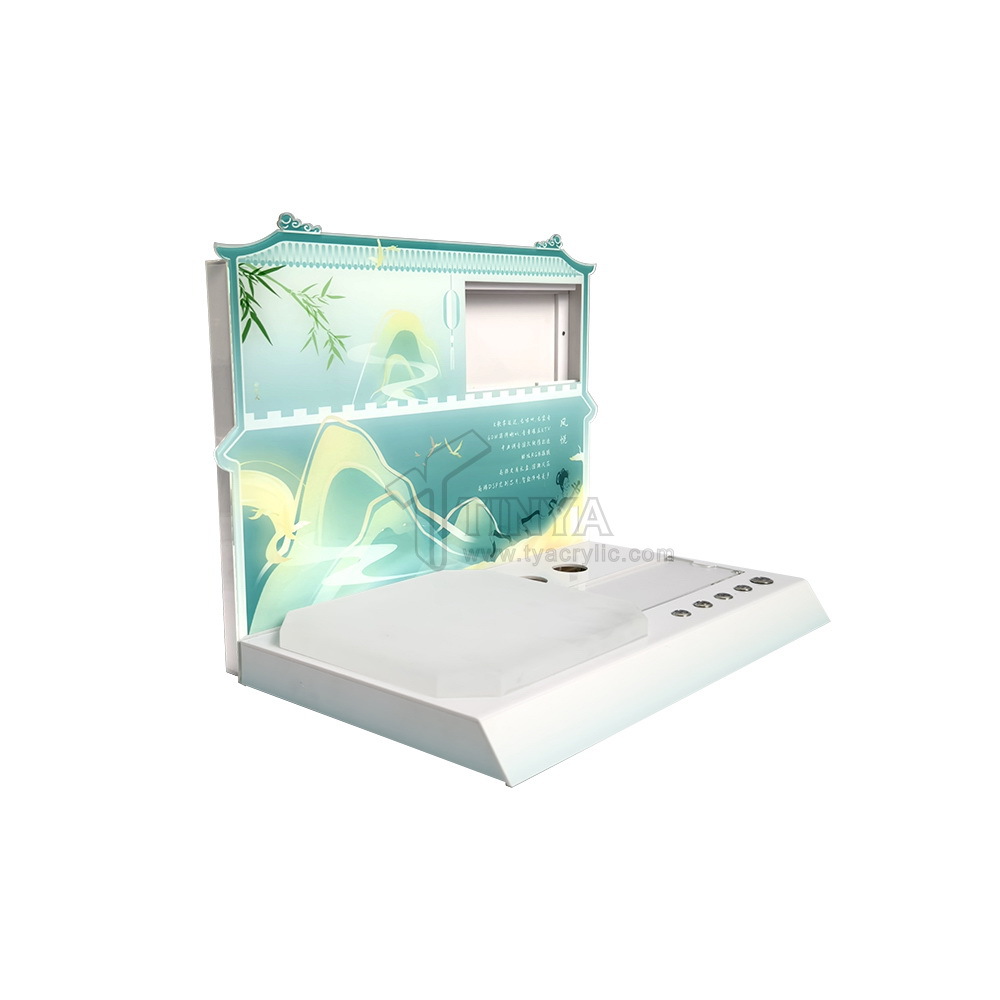 ขาตั้งโชว์สินค้าดิจิทัลแบบกำหนดเอง พิมพ์สี UV ขาตั้งโชว์อะคริลิกตั้งโต๊ะ อุปกรณ์ตกแต่งร้านสำหรับวางหูฟังและสายดาต้า