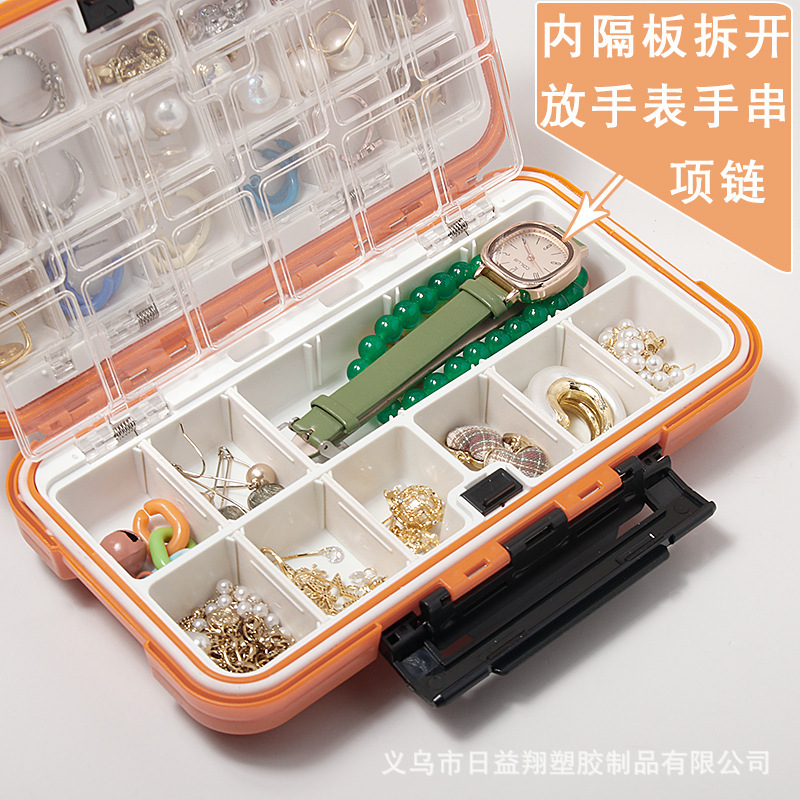 新しいジュエリー収納ボックスプラスチックフリップカバー取り外し可能なインナーグリッドジュエリーボックス大容量ネックレスイヤリングジュエリー収納|undefined