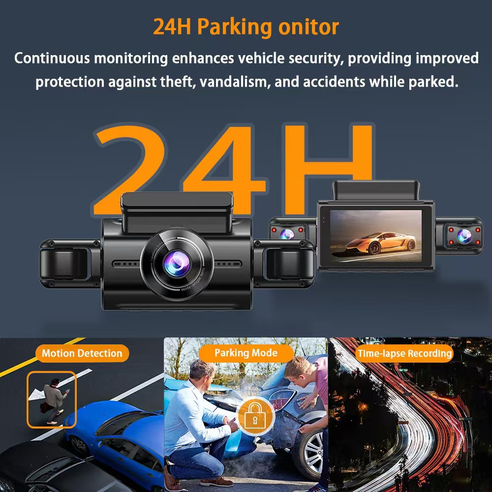 Cross-Border New 3inch Four-Channel Car Driving Recorder Wifi Connection High-Definition Night Vision Wide-Angle Car Dvr