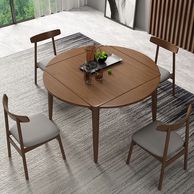Square Table Variable Round Table Solid Wood Folding Dining Table Round Small Apartment Dining Table and Chair Household Square Multifunctional Telescopic Table