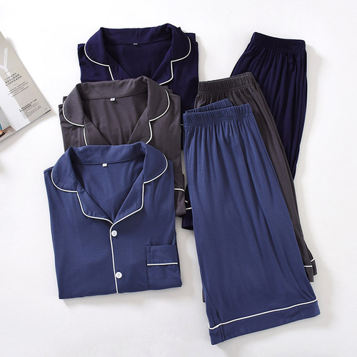 Pajamas for men summer modal short-sleeved shorts thin cardigan home wear summer large size loose suit