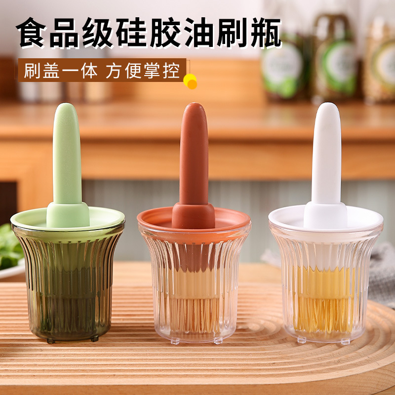 Oil Brush Household High Temperature Resistant Silicone Oil Brush with Bottle Kitchen Pancake Food Grade Barbecue Baking Integrated Oil Brush Bottle