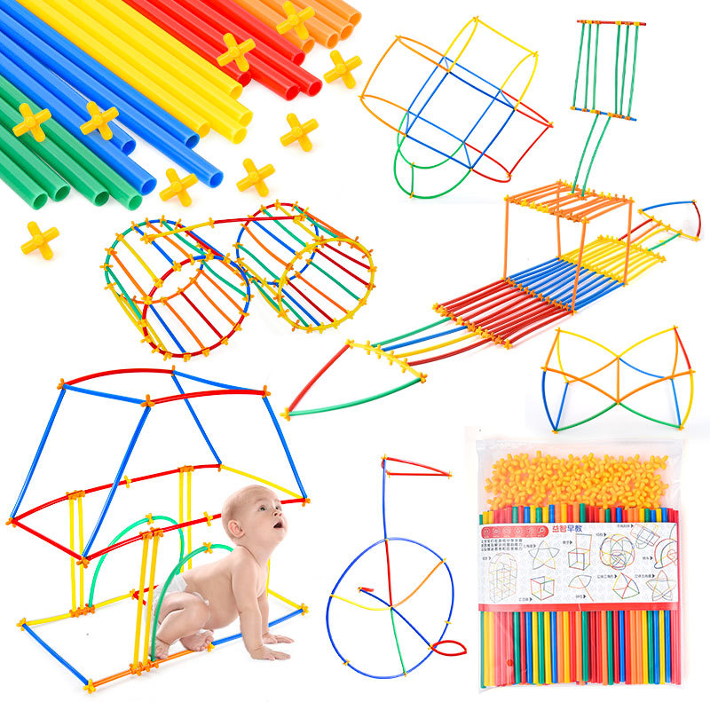 DIY Building Blocks Boys and Girls Children's Kindergarten Spelling Straw Building Blocks Hose Strip Building Material Stitching Toys