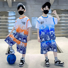 儿童篮球服夏季速干短袖鞋子球衣男童中大童装运动套装假两件套潮