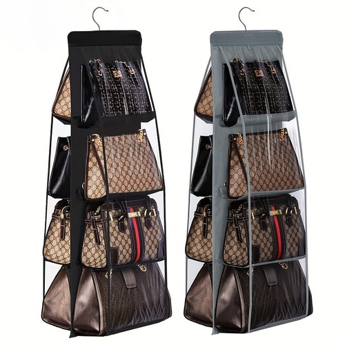 Bag Storage Hanger Fabric Double-Sided Multi-Layer Transparent Dustproof Bag Suspended Household Wardrobe Bag Organizer
