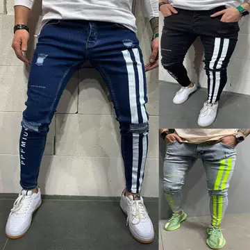 European and American Men's Ripped Stretch Jeans With Print Jeans - ShopShipShake