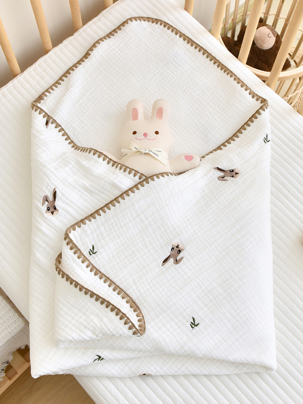 ベビータオル新生児純綿ガーゼ刺繍貝殻縁包単初産赤ちゃん出産室子守帯包単|undefined