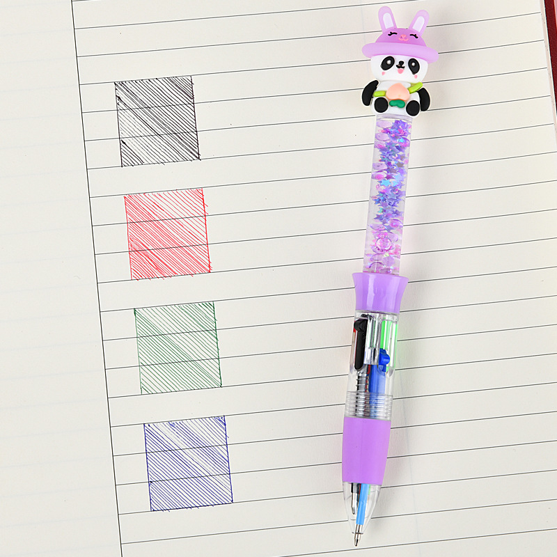 Caricatura creativa arena flotante bolígrafo de cuatro colores lindos estudiantes regalo herramientas de escritura bolígrafo de color al por mayor