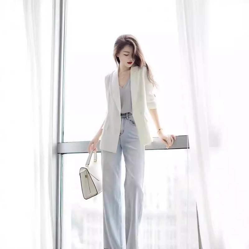 High-end Sense Small Suit Jacket Women's Thin Seven-point Sleeve Slim-fit Elegant Casual Suit Women's Top Chanel Style