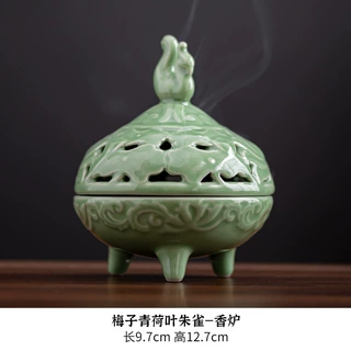 中式高脚莲花炉陶瓷盘香炉家用室内沉香檀香炉香薰炉桌面禅意摆件
