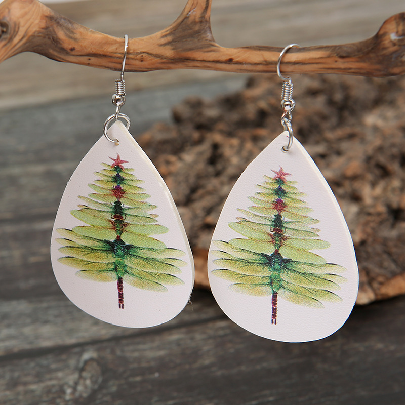 Wholesale Christmas Tree Letter Pu Double-sided Printing Earrings Nihaojewelry display picture 10