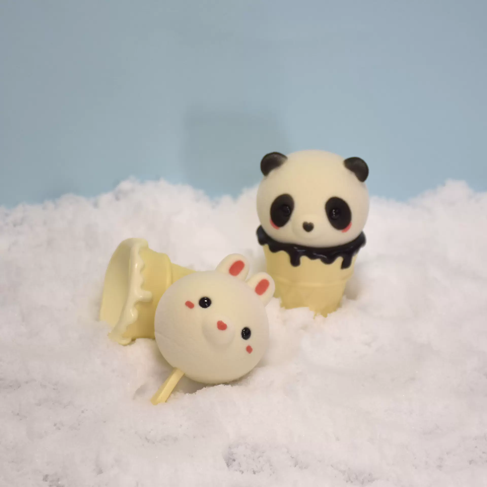 植绒动物雪糕萌趣搪胶玩具摆件礼品熊猫兔兔冰淇淋盲袋公仔