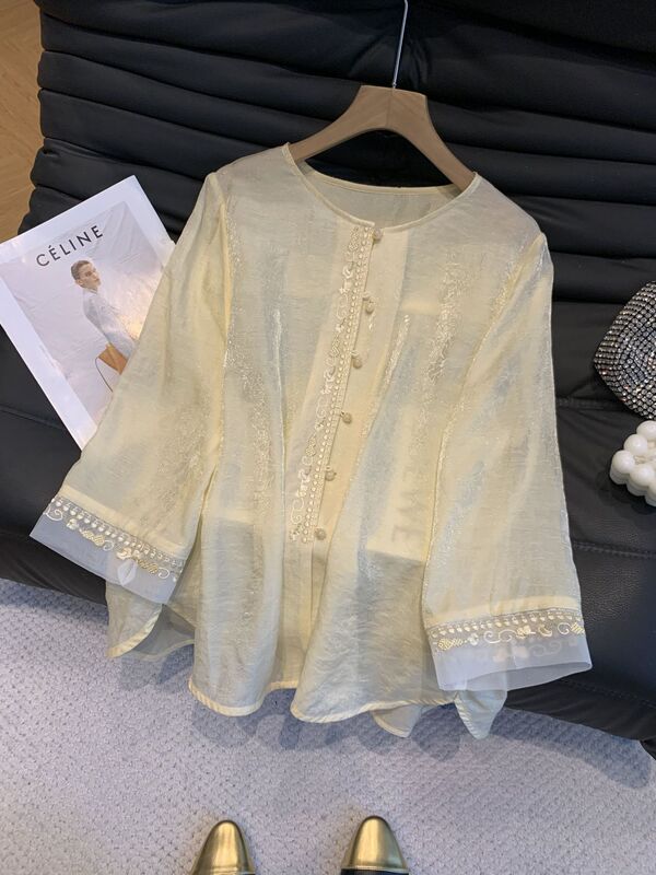2026 Summer New High-End Chinese Style Jacquard Hollow Embroidery Round-Neck Elegant Shirt 2026 Summer New High-End Chinese Style Jacquard Hollow Embroidery Round-Neck Elegant Shirt