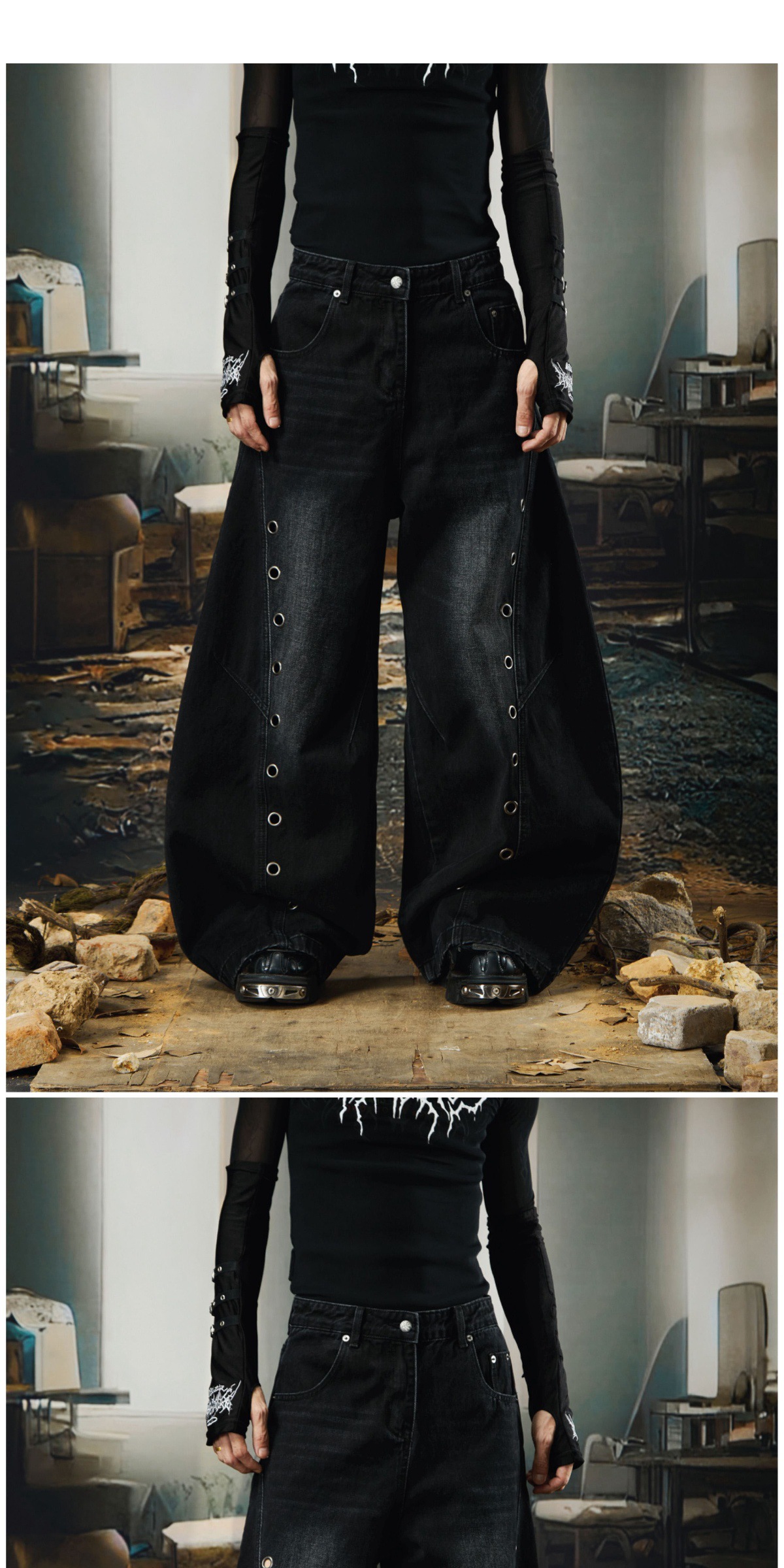 Herren Darkwear Jeans Mit Metallring Und Used Look Weit Geschnitten_voghion.com