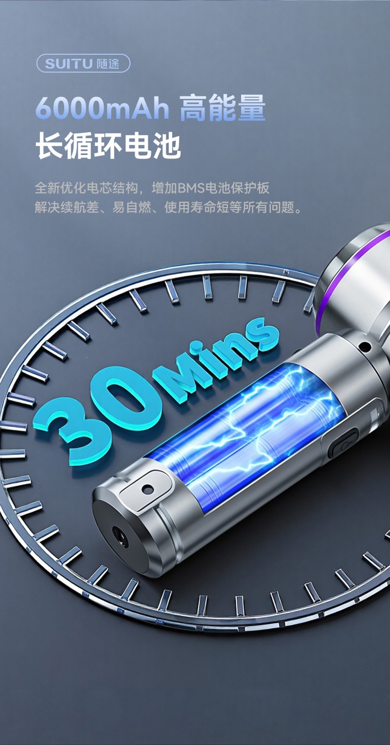 Car-mounted vacuum cleaner with dual-function suction and blowing, brushless high-power 16000Pa, integrated air pump with digital LED display