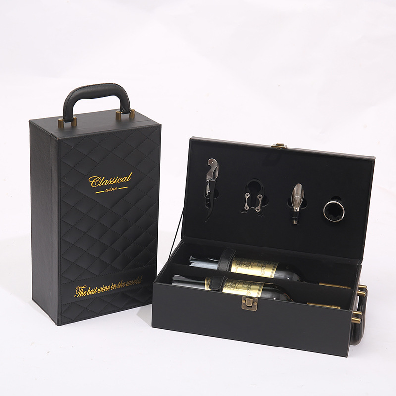 特价现货皮质高档PU红酒礼盒双支葡萄酒包装皮盒2支黑色皮箱