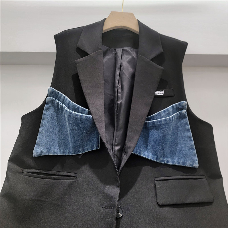 Chaleco de mujer 2026 nuevo traje pesado tejido de empalme vaquero gran arco suelto marca de moda hombro image 3