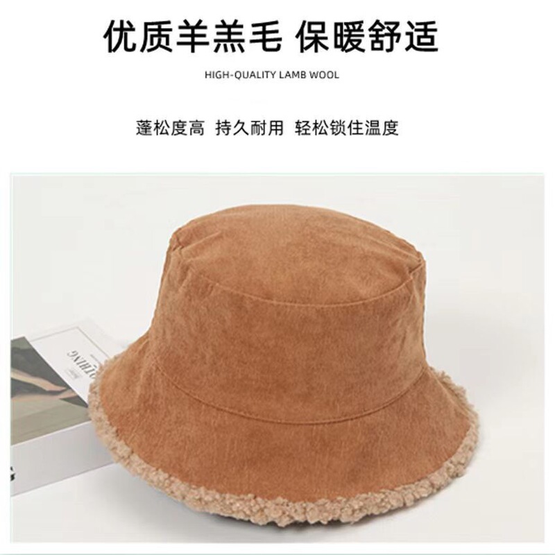 フィッシャーマンハット 冬 レディース 両面ラムウール 秋冬 万能ぬいぐるみバケツ 大きな頭囲の帽子 小顔で可愛くて暖かい|undefined