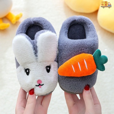 children Cotton slippers girl Maomao spring and autumn keep warm Plush non-slip indoor Home baby Cartoon With the bag Cross border