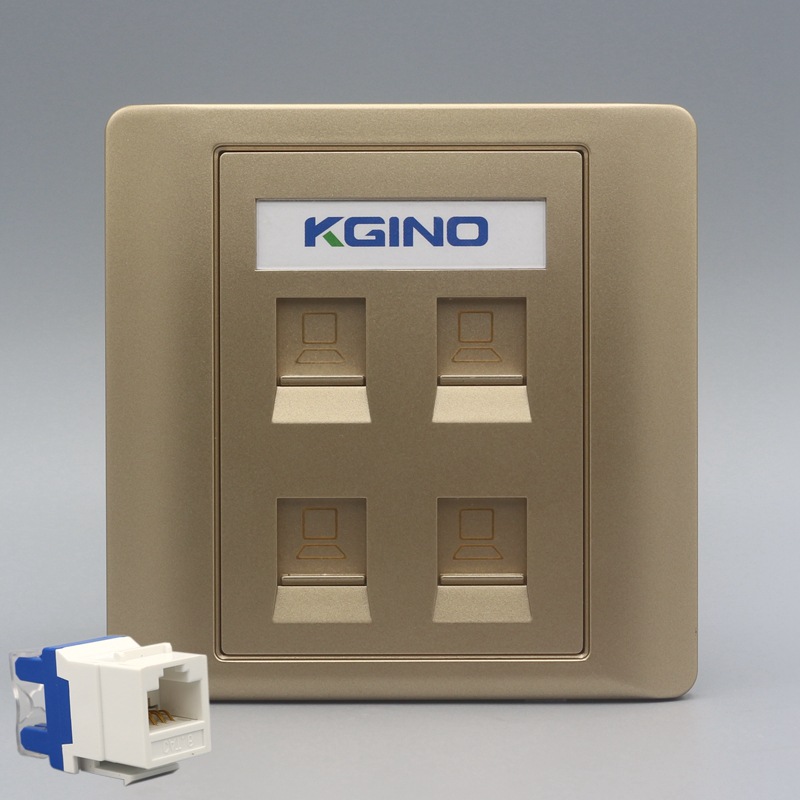 四口千兆六类网络插座金色86型CAT6电脑信息面板网线网口宽带面板